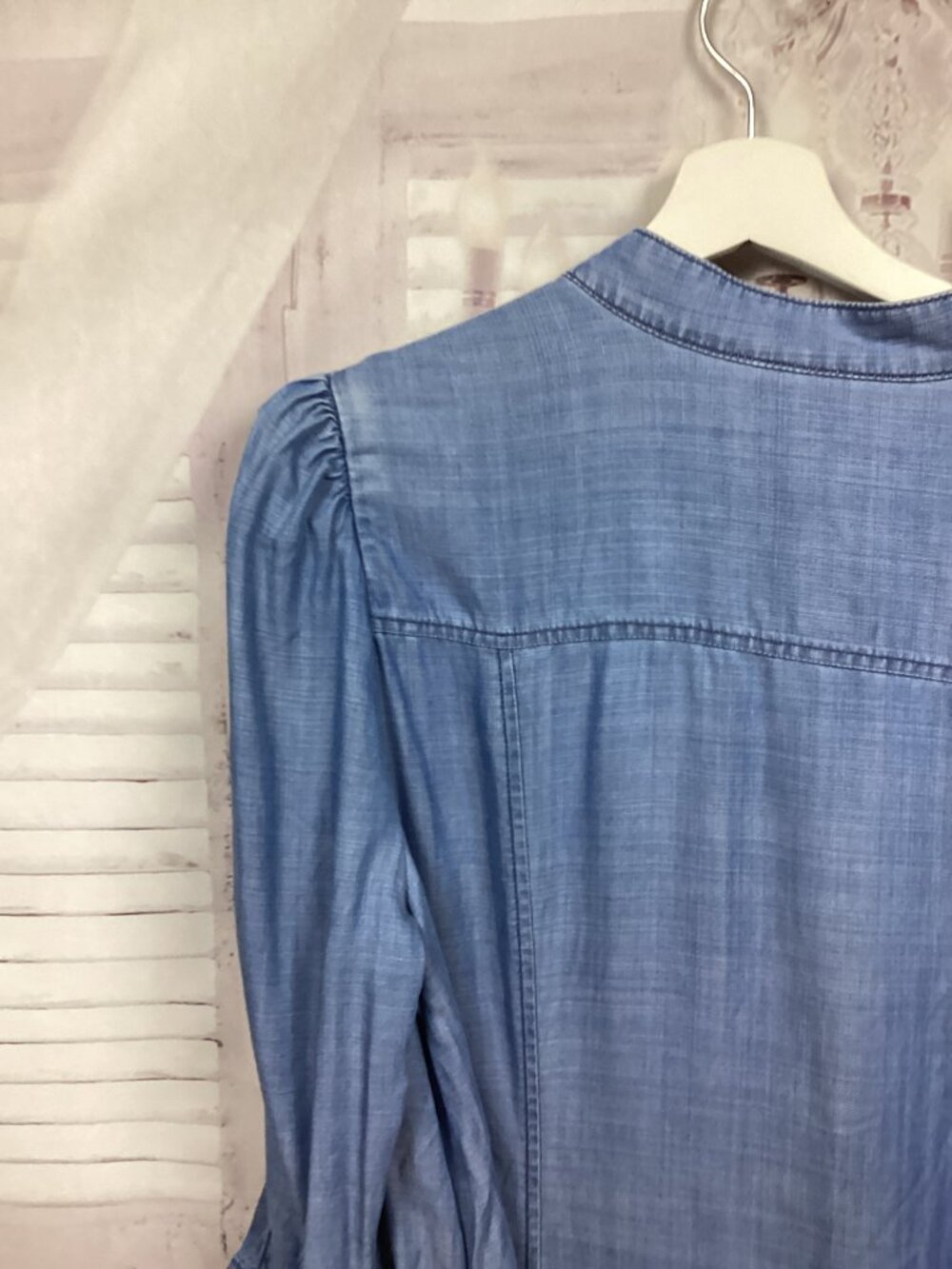 WHBM Chambray Denim Dress Blue Belted Midi 16 - Picture 8 of 9